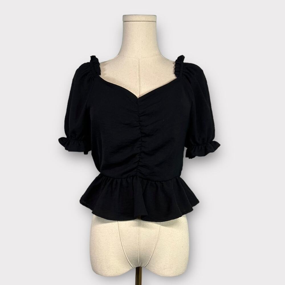 Altar'd State Puff Sleeve Peplum Blouse Size Small Black